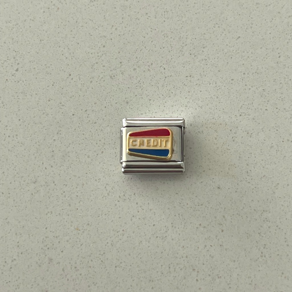 Zoppini stainless steel & gold Credit Charm with Red White and Blue Accent